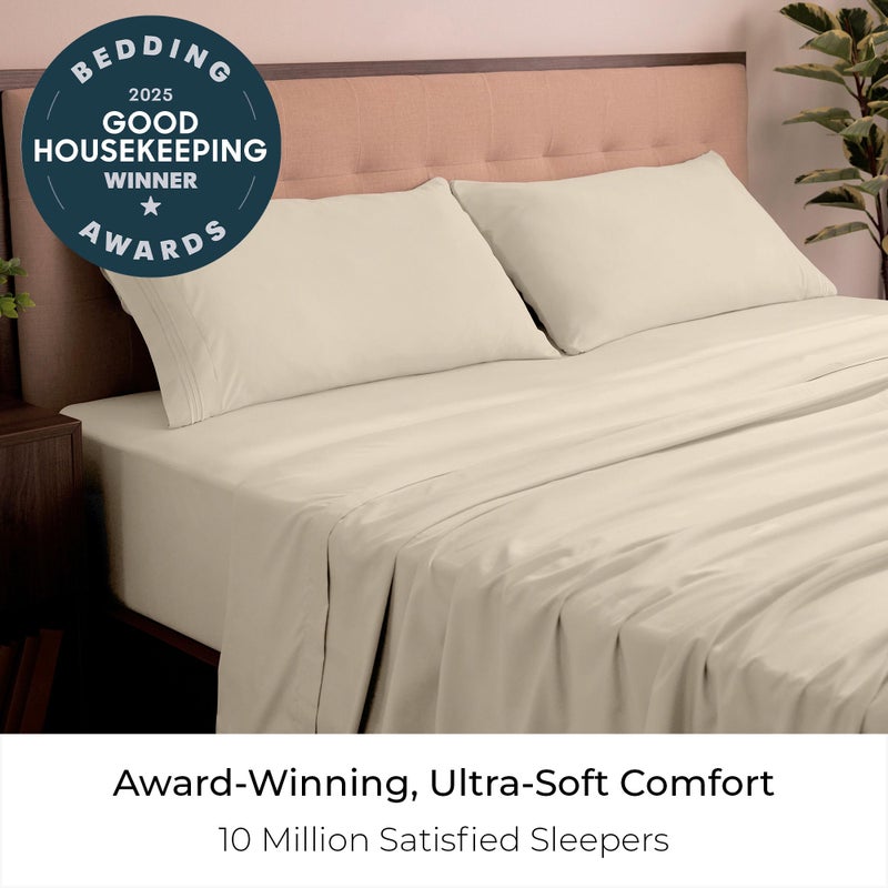 Mellanni California King Sheets Set - 4 PC Iconic Collection Bedding - Hotel Luxury, Extra Soft, Cooling Bed Sheets - Wrinkle, Fade, Stain Resistant (Cal King, Beige) - Image 2